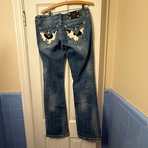Miss Me Low-Rise Bootcut Blue Jeans with Embroidered Cowlick Pockets